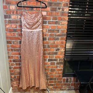 Christina Wu womens Celebration 22706 cowl neck sequin formal gown rose gold